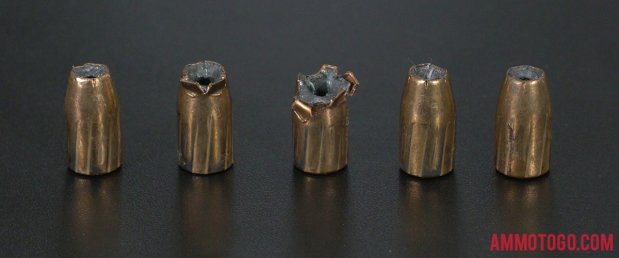 Expanded bullets from fired Federal Ammunition 9mm Luger (9x19) 147 Grain Jacketed Hollow-Point (JHP) ammo