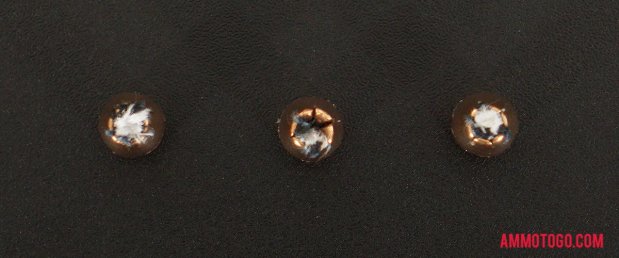 Top-down view of expanded Magtech 9mm Luger (9x19) 124 Grain Jacketed Hollow-Point (JHP) bullets