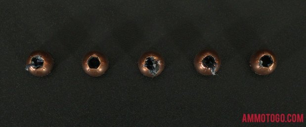 Top-down view of expanded Remington Ammunition 380 Auto (ACP) 88 Grain Jacketed Hollow-Point (JHP) bullets