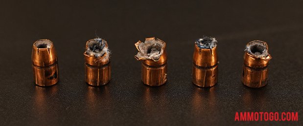Top-down view of expanded Federal Ammunition 38 Special 129 Grain Jacketed Hollow-Point (JHP) bullets