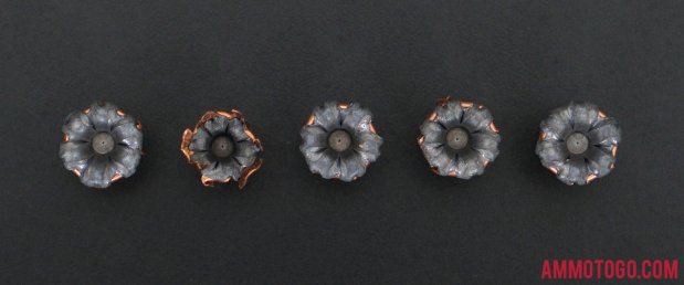 165 Grain Jacketed Hollow-Point (JHP) 40 Smith & Wesson ammo from Hornady Ammunition after firing into ballistic gelatin