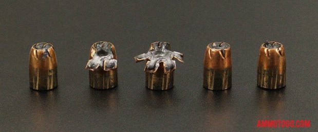 230 Grain Jacketed Hollow-Point (JHP) 45 ACP (Auto) ammo from Remington Ammunition after firing into ballistic gelatin
