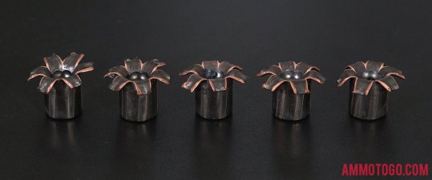 185 Grain Solid Copper Hollow Point (SCHP) 45 ACP (Auto) ammo from Barnes Bullets after firing into ballistic gelatin
