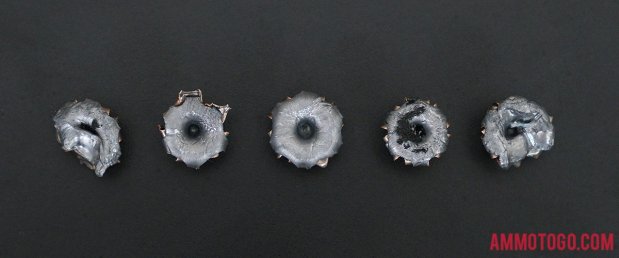 Top-down view of expanded Winchester Ammunition 40 Smith & Wesson 155 Grain Jacketed Hollow-Point (JHP) bullets