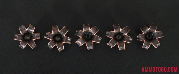 Barnes Bullets 185 Grain Solid Copper Hollow Point (SCHP) 45 ACP (Auto) ammo fired into ballistic gelatin