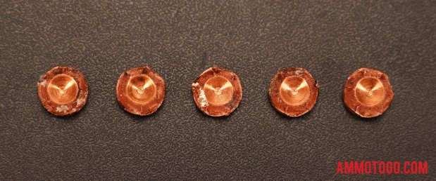 Expanded bullets from fired G2 Research 9mm Luger (9x19) 92 Grain Solid Copper Hollow Point (SCHP) ammo