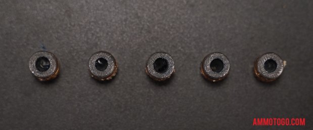 Top-down view of expanded Federal Ammunition 38 Special 125 Grain Jacketed Hollow-Point (JHP) bullets