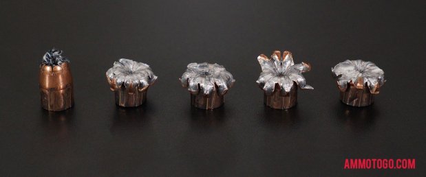 Expanded bullets from fired Winchester Ammunition 45 ACP (Auto) 230 Grain Jacketed Hollow-Point (JHP) ammo