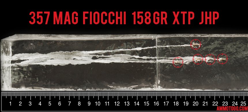 25rds - 357 Mag Fiocchi 158gr. XTP HP Ammo fired into ballistic gelatin