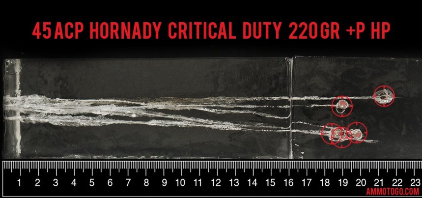 Gel test results for Hornady Ammunition 220 Grain Jacketed Hollow-Point (JHP) ammo