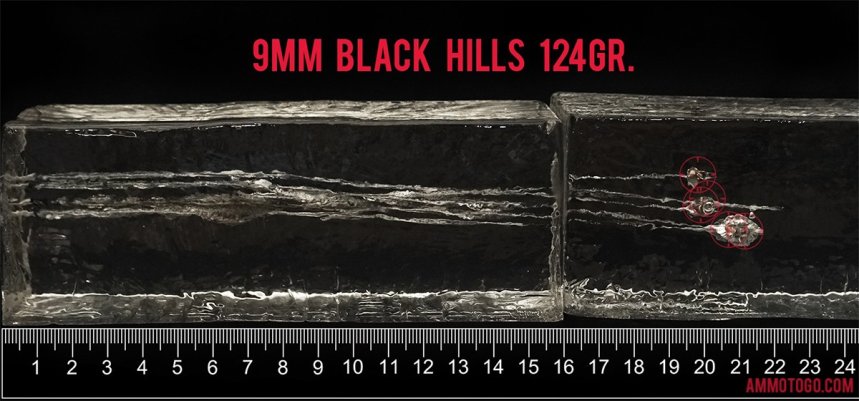 Gel test results for Black Hills Ammunition 124 Grain Jacketed Hollow-Point (JHP) ammo