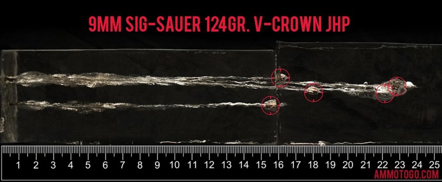 Gel test results for Sig Sauer 124 Grain Jacketed Hollow-Point (JHP) ammo