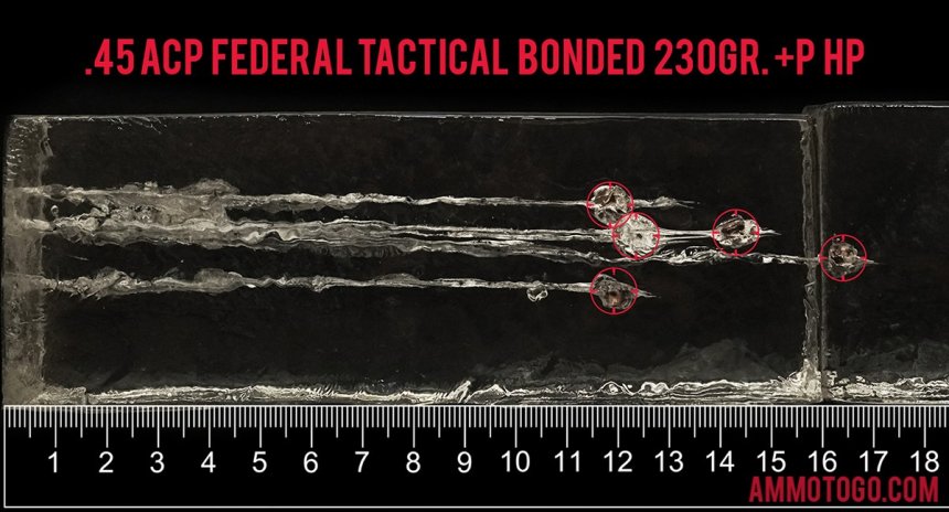 Gel test results for Federal Ammunition 230 Grain Jacketed Hollow-Point (JHP) ammo
