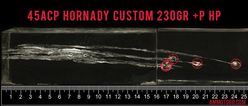 200rds - 45 ACP Hornady Custom 230gr. +P XTP HP Ammo fired into ballistic gelatin