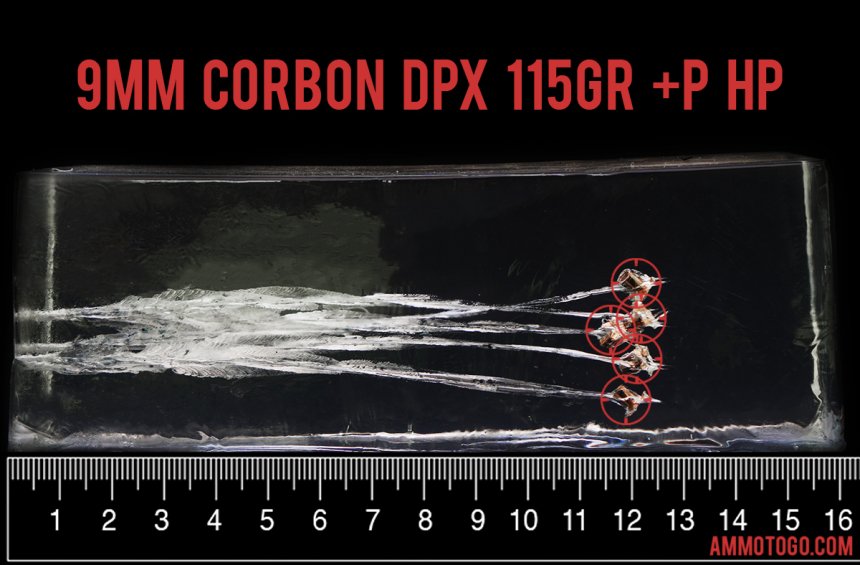 Gel test results for Corbon 115 Grain Jacketed Hollow-Point (JHP) ammo