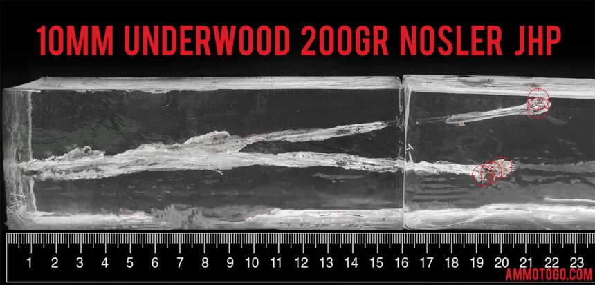 Gel test results for Underwood Ammo 200 Grain Jacketed Hollow-Point (JHP) ammo