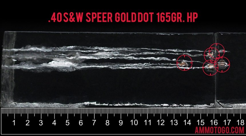 Gel test results for Speer 165 Grain Jacketed Hollow-Point (JHP) ammo