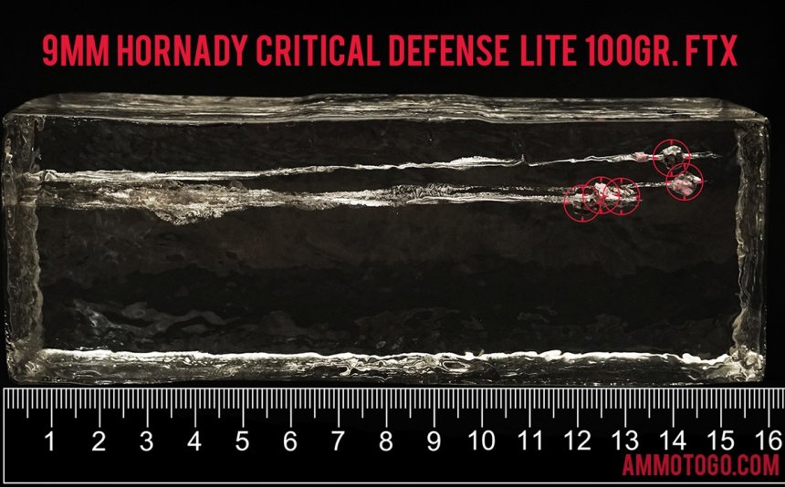 Gel test results for Hornady Ammunition 100 Grain Jacketed Hollow-Point (JHP) ammo