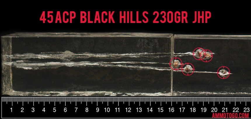 Gel test results for Black Hills Ammunition 230 Grain Jacketed Hollow-Point (JHP) ammo