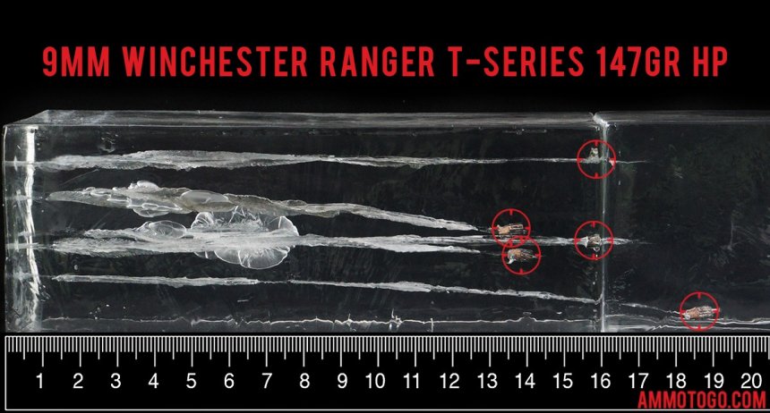 Gel test results for Winchester Ammunition 147 Grain Jacketed Hollow-Point (JHP) ammo