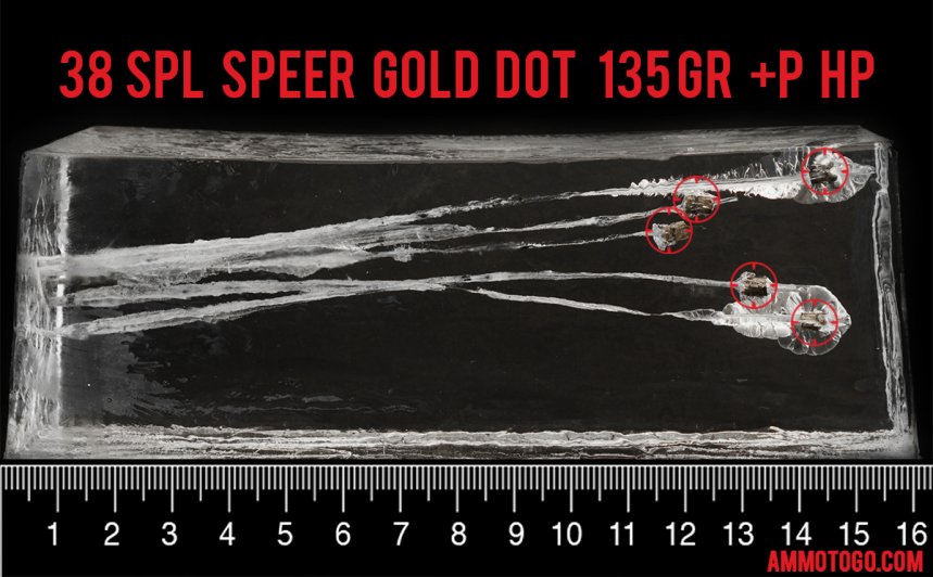 Gel test results for Speer 135 Grain Jacketed Hollow-Point (JHP) ammo