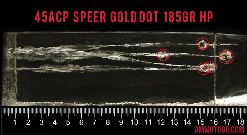 Gel test results for Speer 185 Grain Jacketed Hollow-Point (JHP) ammo
