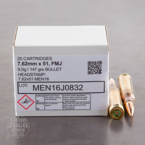 308 Winchester (7.62X51) Ammo - 20 Rounds of 147 Grain Full Metal ...