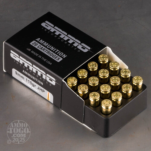 9mm Luger (9x19) Ammo - 20 Rounds of 115 Grain Jacketed Hollow-Point ...