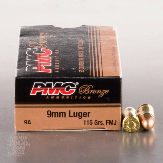 PMC 9mm ammo with 115 grain full metal jacket bullet