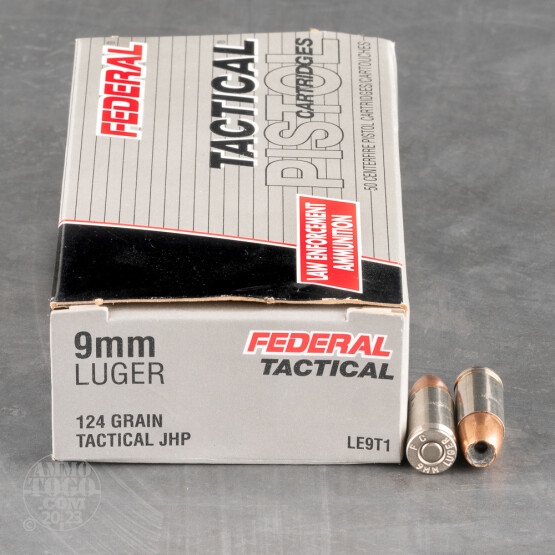 50rds - 9mm Federal LE Tactical Bonded 124gr. HP Ammo