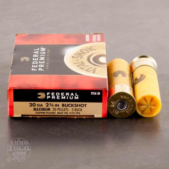 5rds - 20 Gauge Federal Premium Vital-Shok 2 3/4" #3 Buckshot Ammo