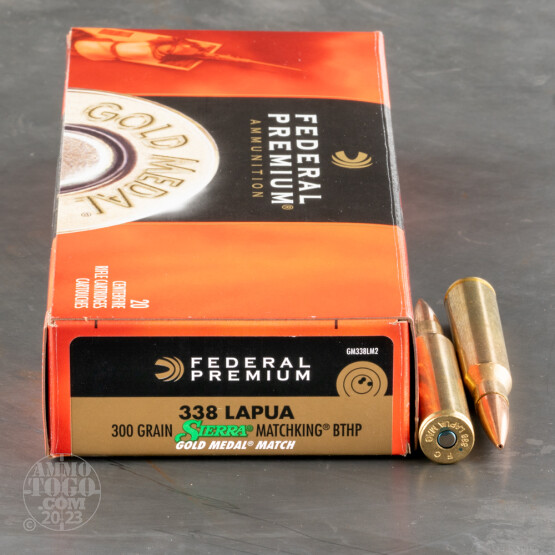 20rds – 338 Lapua Federal Gold Medal 300gr. MatchKing BTHP Ammo