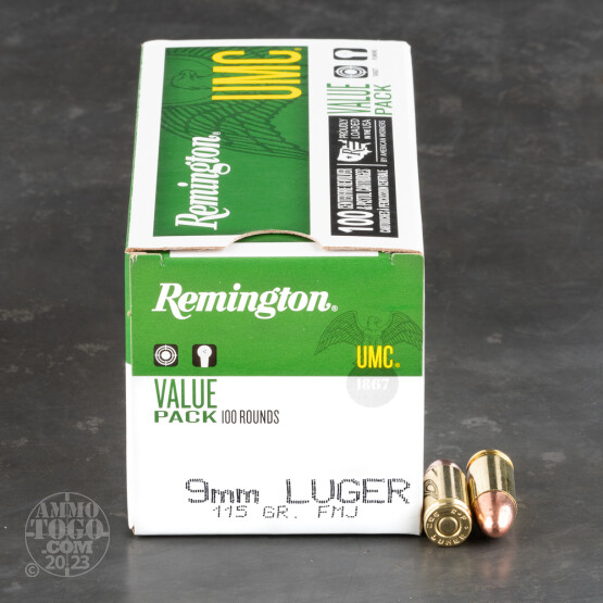 100rds – 9mm Remington UMC 115gr. FMJ Ammo