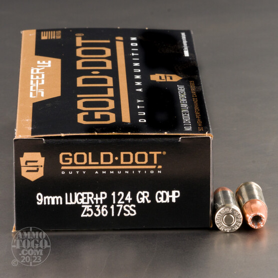 50rds – 9mm +P Speer LE Gold Dot Duty 124gr. JHP Ammo