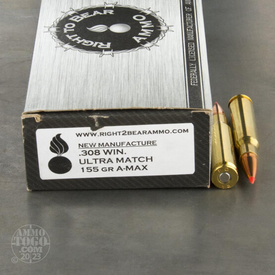 200rds - 308 Win. Right To Bear Ultra Match 155gr. A-MAX Ammo