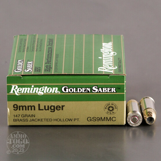 25rds - 9mm Remington Golden Saber 147gr. HP Ammo