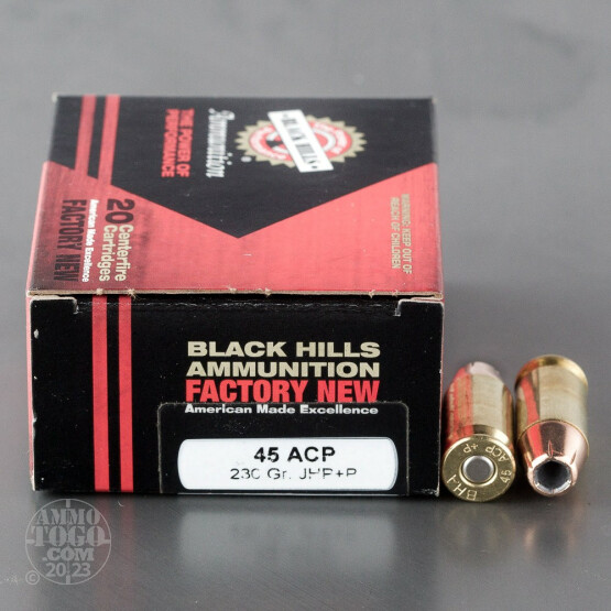 20rds – 45 +P ACP Black Hills 230gr. JHP Ammo