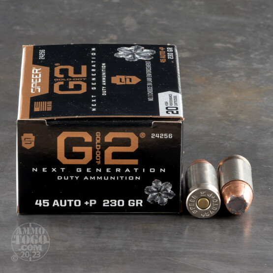 20rds – 45 ACP +P Speer Gold Dot G2 230gr. JHP Ammo