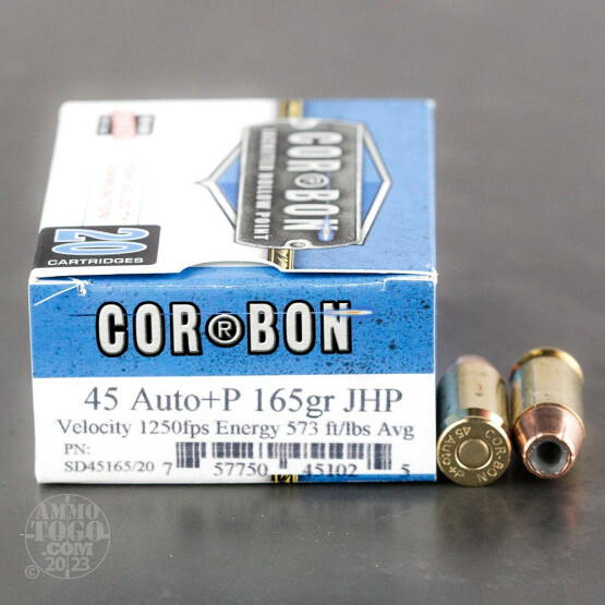 20rds - 45 ACP Corbon 165gr. +P HP Ammo