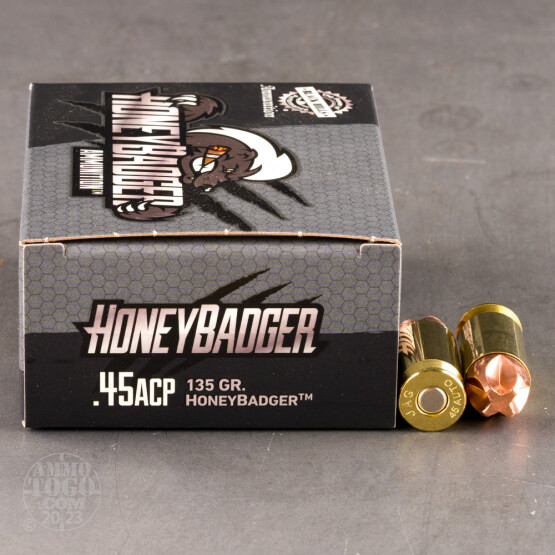 20rds – 45 ACP Black Hills 135gr. HoneyBadger Ammo