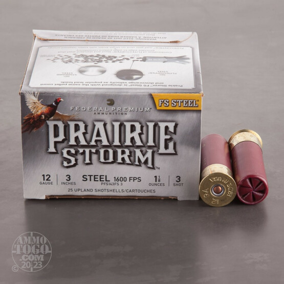 25rds – 12 Gauge Federal Prairie Storm 3" 1-1/8oz #3 Steel Shot Ammo