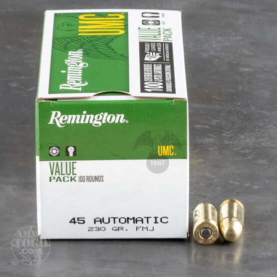 100rds - 45 ACP Remington UMC 230gr. MC FMJ Value Pack Ammo