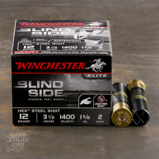 25rds – 12 Gauge Winchester Blind Side 3-1/2" 1-5/8oz. #2 Hex Steel Shot Ammo