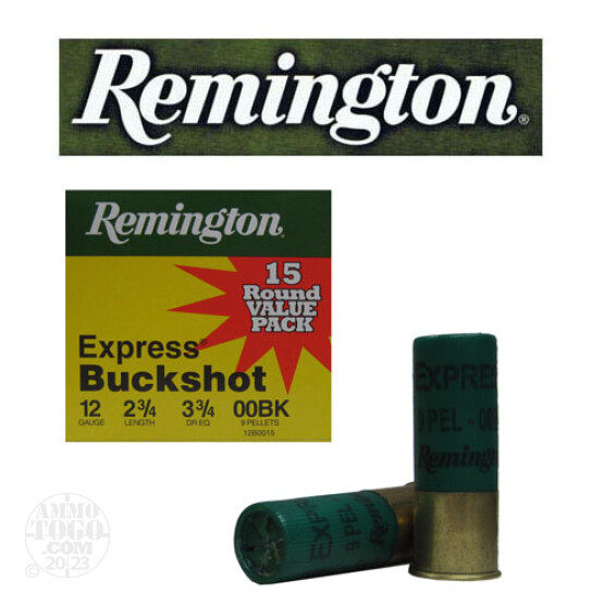 15rds – 12 Gauge Remington Express 2-3/4" 9 Pellet 00 Buckshot Ammo