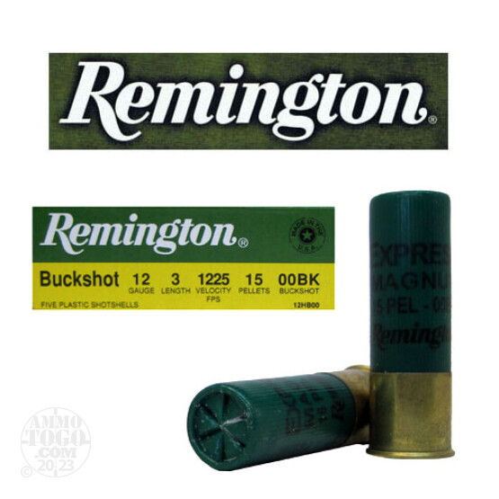 250rds - 12 Gauge Remington 3" 15 Pellet 00 Magnum Buckshot Ammo
