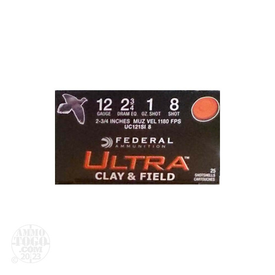 25rds – 12 Gauge Federal Ultra Clay & Field 2-3/4" 1 oz. #8 Shot Ammo