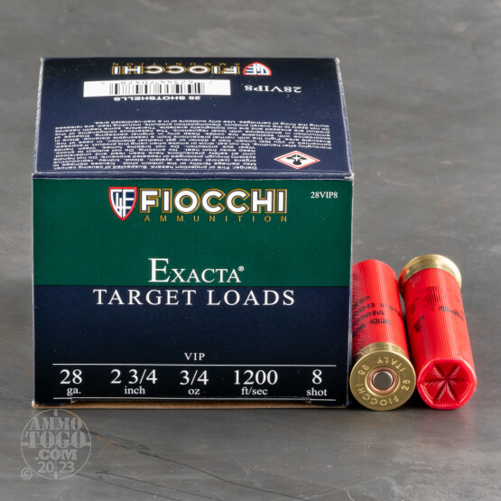 25rds - 28 Gauge Fiocchi Exacta Target Loads 2-3/4" 3/4 oz. #8 Shot