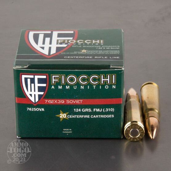 20rds - 7.62x39 Fiocchi 124gr. FMJ Brass Cased Ammo