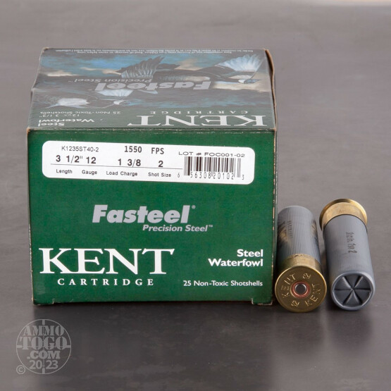 25rds - 12 Ga. Kent Fasteel 3 1/2" 1 3/8oz. #2 Steel Shot Ammo