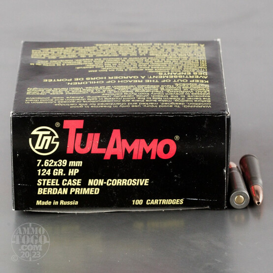 100rds – 7.62x39mm Tula Cartridge Works 124gr. HP Ammo